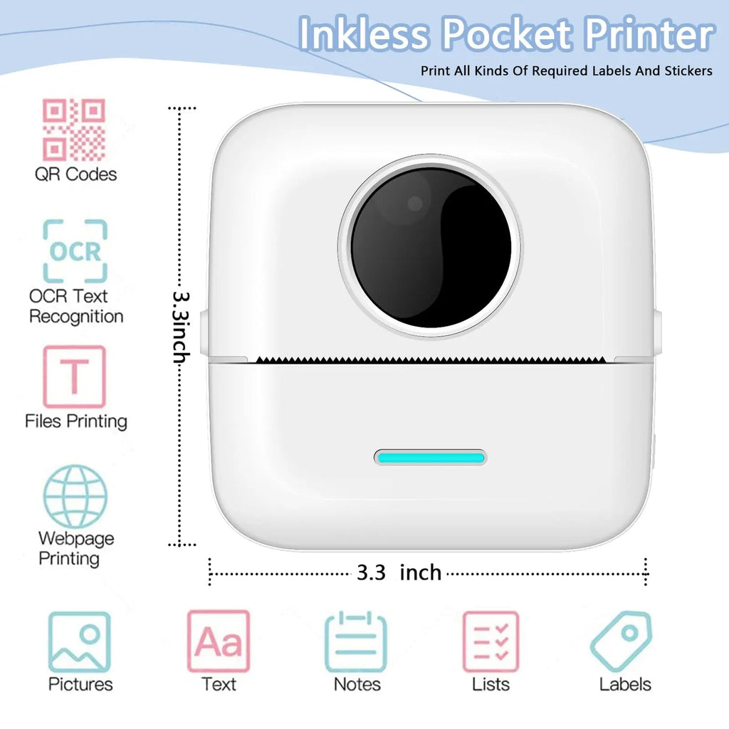 Thermal Portable Printer Mini Pocket Print Photo Thermal Label Printers With 57mm Printing Wireless BT Android And iOS Printers