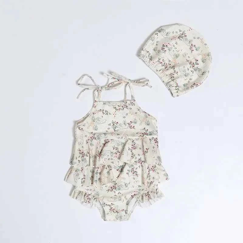 Kids Swimwear for Girl New Summer Baby Girls Cute Cherry Floral Swimsuit Set Long Sleeves/Sling Sunscreen Swimsuit Bikini H503