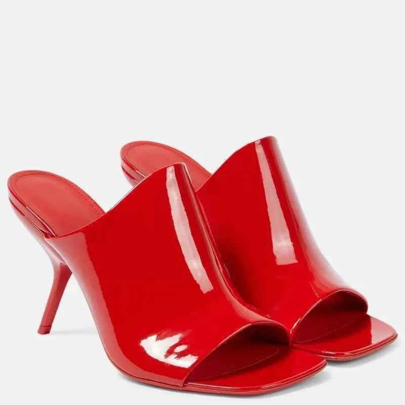 2026 New Style Women's High Heels Shoes Patent leather Pointed Toe Solid Color Night Club Party Shoes Femme Summer Half Slippers