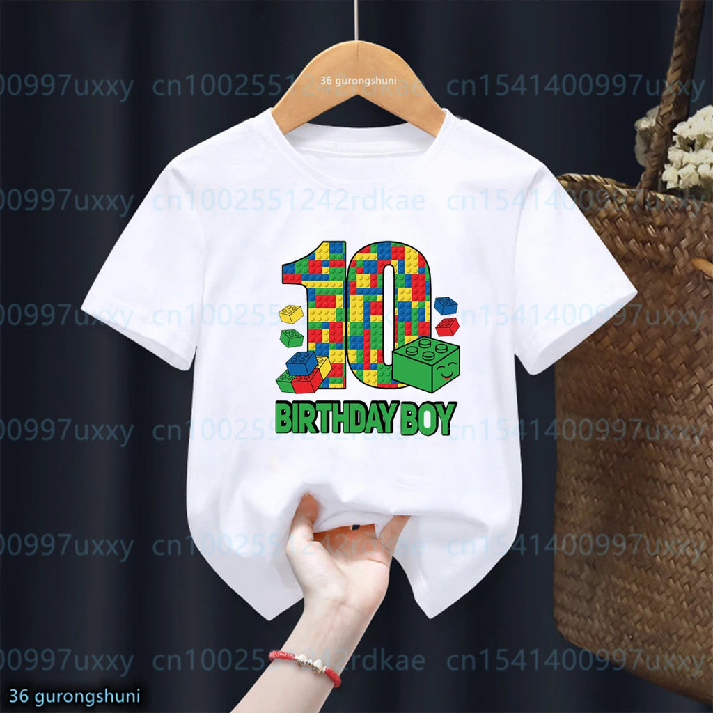 Building Blocks 1-10 Birthday Boys T-shirt Funny Block Graphic Print Toddler T-shirt Gifts kids Birthday Party Clothing T-shirt