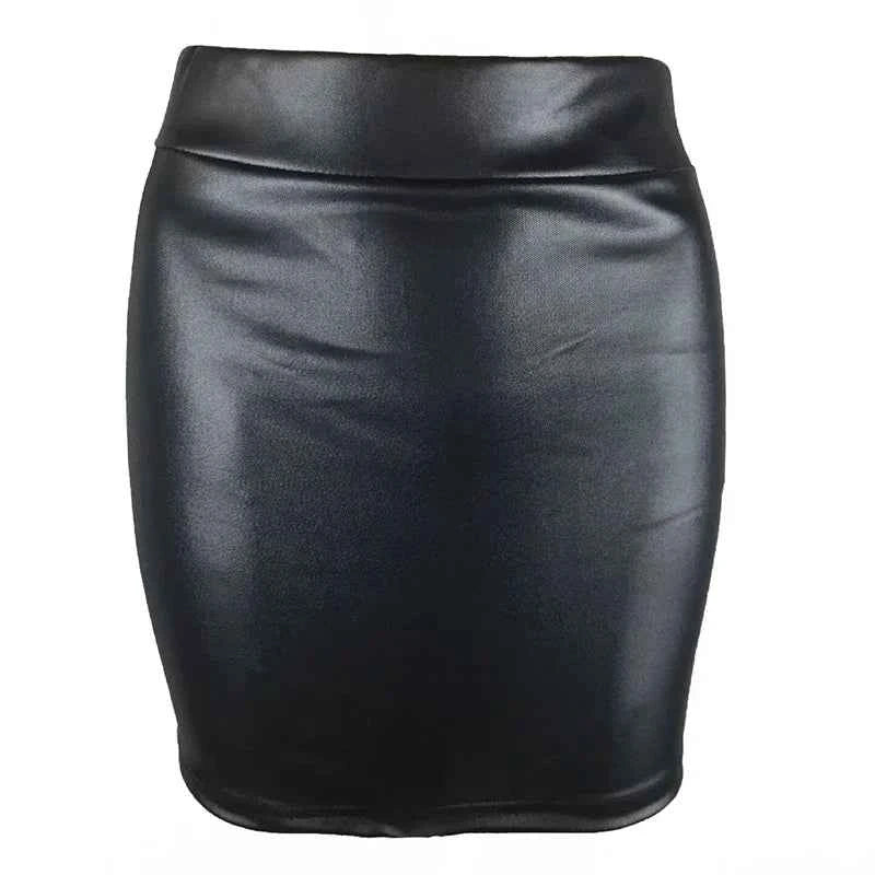 Women's High-Waist Slim Fit Mini Skirt Vintage Bodycon Hip Pencil Skirt Sexy Imitation PU Clubwear Ladies Office Clothing