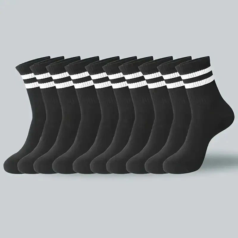 10/20 Pairs Men Women Striped Round Neck Socks Spring Autumn Breathable Odor Proof Sweat Absorbing All-Season Casual Socks