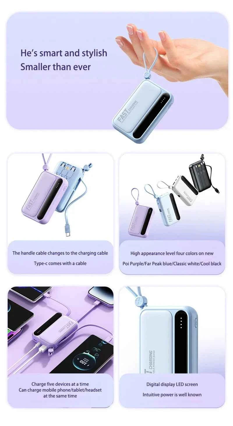 Lenovo 120W 500000mAh Power Bank Large Capacity 4 In1 Cables Intelligent Digital Display Light Portable Powerbank For iPhone New