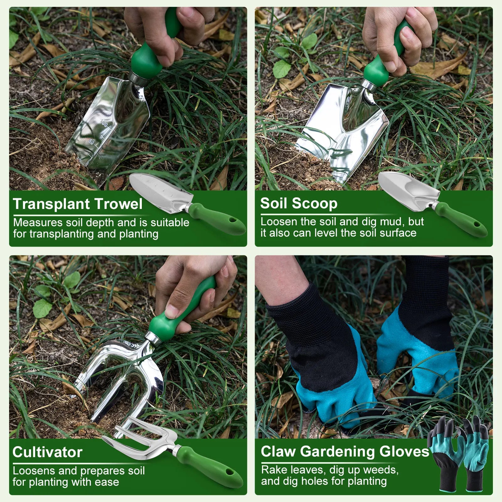 Gardening Tools Set Including Garden Shear Claw Gardening Gloves Cultivator Transplant Trowel Soil Scoop Planting Tools