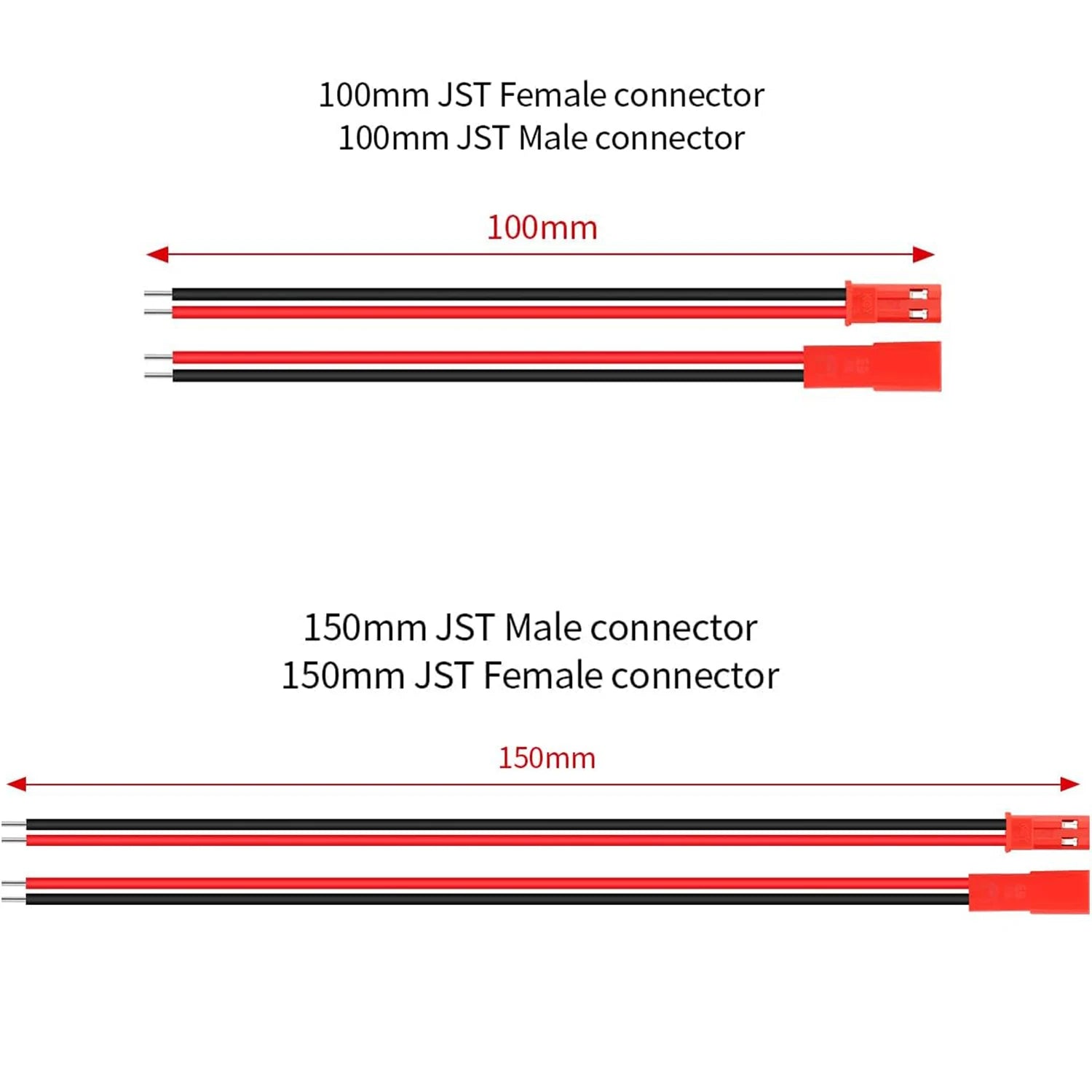 10CM 15CM AWG JST Plug Connector 2 Pin Male Female Plug Connector Cable Wire for LED Strip Lights RC Toys Battery Adapter
