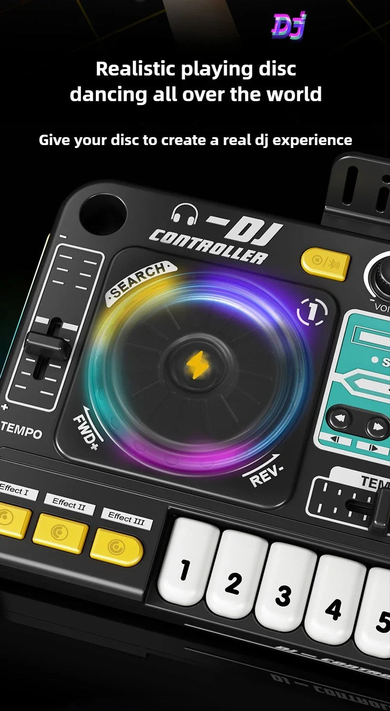 Kids DJ Controller Music Toy Mixer with Microphone LED Light Electronic Music Game DJ Turntable for Children Birthday Gifts