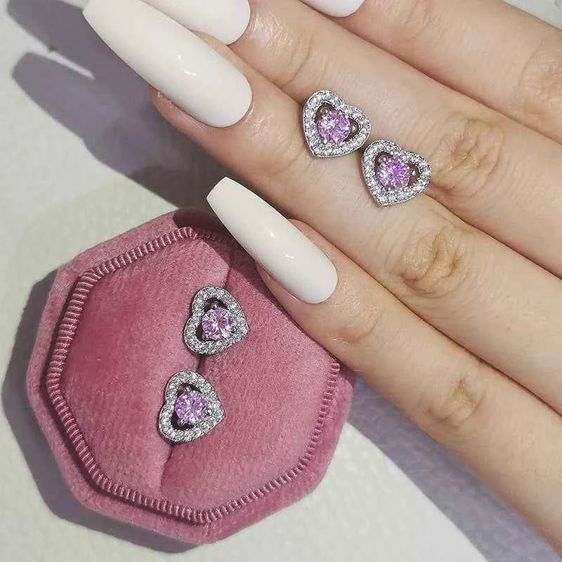 2023 New Arrivals Fashion Luxury silver color korean Zircon Stud Pink Earing Earrings For Women Girl Party Gift Jewelry Z7