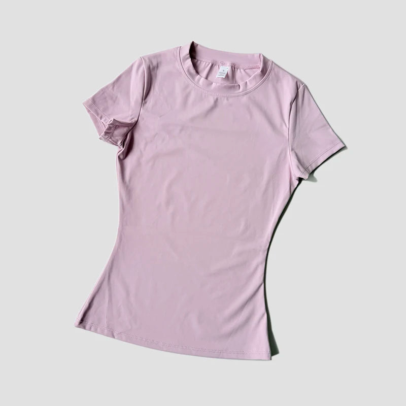 Women Solid Color Dry Fit Short Sleeve Crew Neck Athletic T-Shirt Fashion Casual Tee Suitable For Daily Running Workout Gym Top