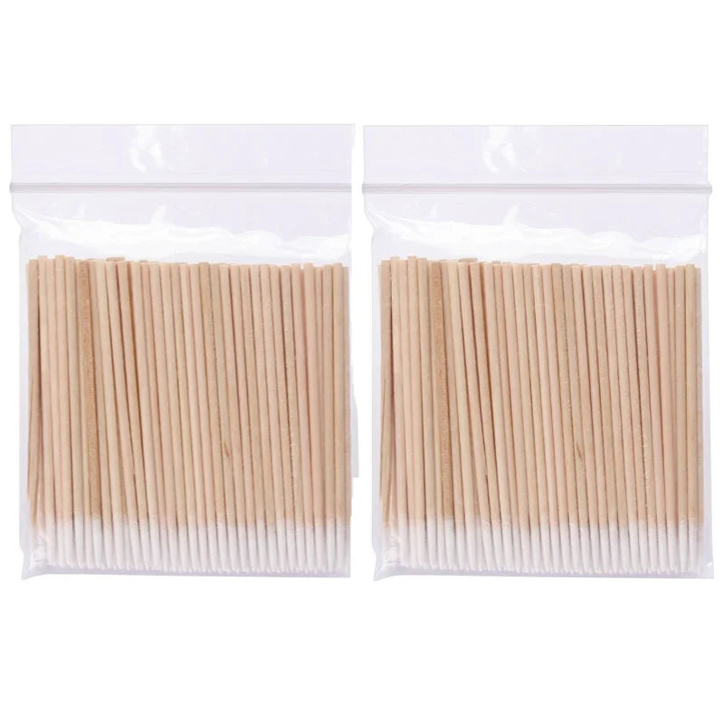 1000/200/100PCS Micro Wood Cotton Swabs Eyelash Extension Cleaning Tools Disposable Cosmetic Brush Buds for Beauty & Makeup