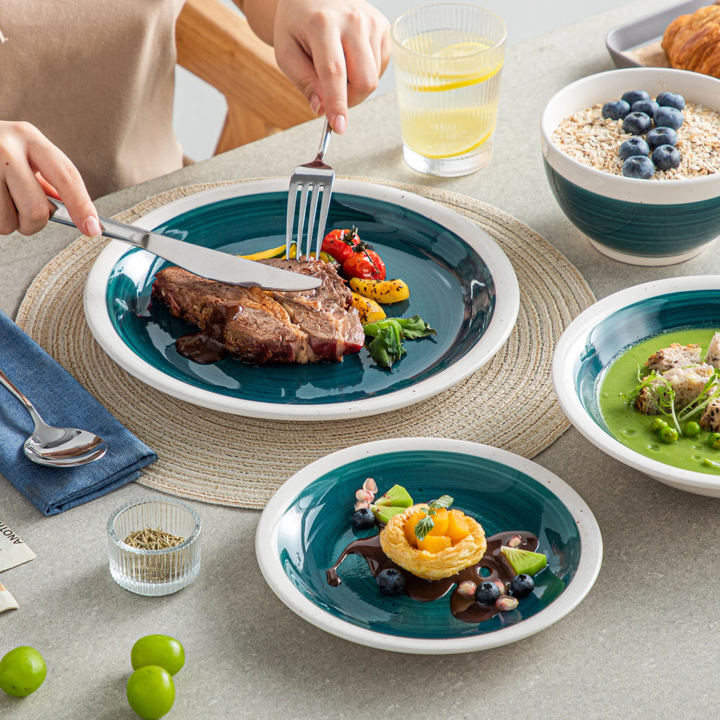 VANCASSO ORI 16/32 Piece  Stoneware Tableware Set with Dinner/Dessert Plate Cereal/Pasta Bowl  for 4/8 person 4 color Optional