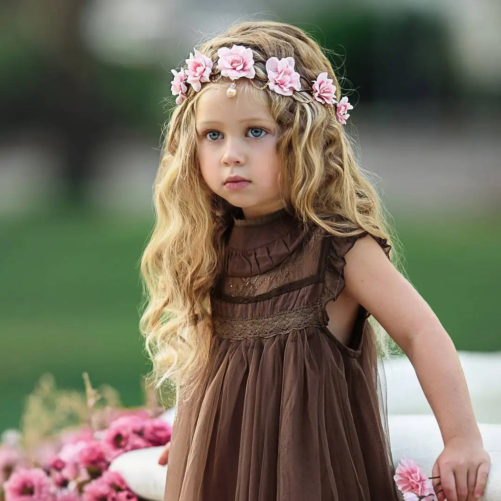 Bohemia Summer Dress For Girls Tulle Lace Sleeveless Princess Flower Girls Wedding Birthday Ball Gown Party Dresses Clothes