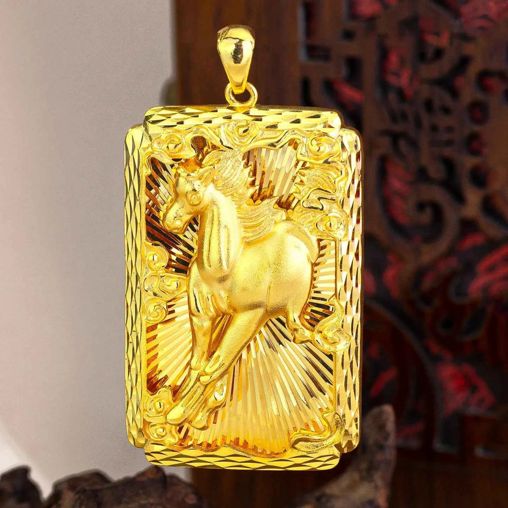 Luxury 24K Pure Gold Horse Pendant Necklace for Men - Symbol of Success