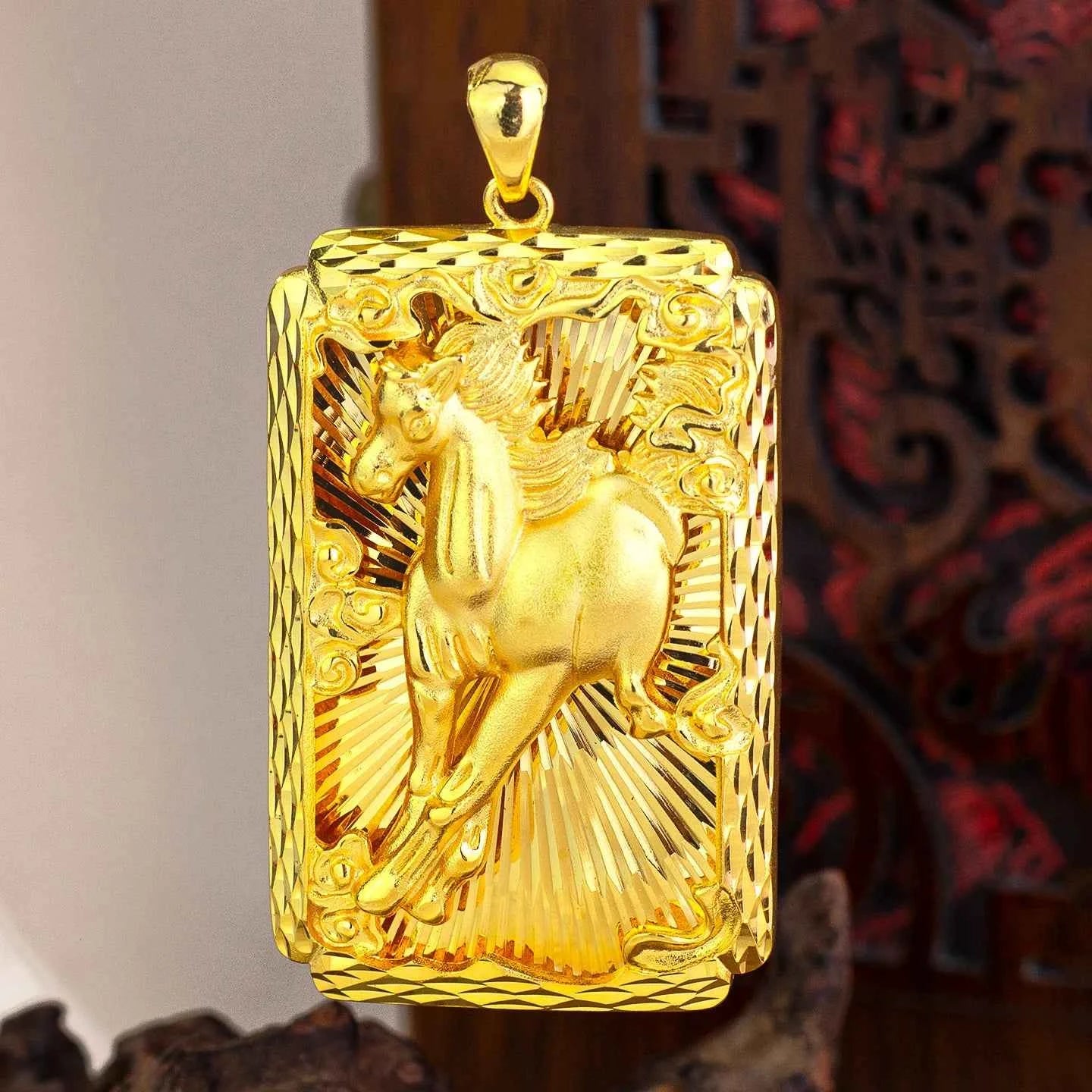 Luxury 24K Pure Gold Horse Pendant Necklace for Men - Symbol of Success