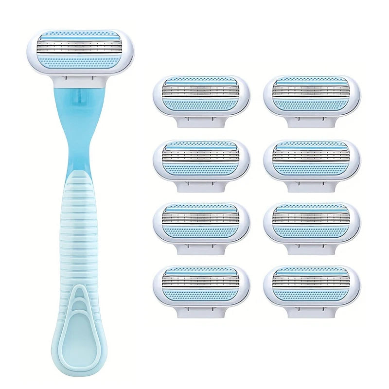 1handle 8blades Color Women’s Stainless Steel Safety Razor For Smooth Shaving