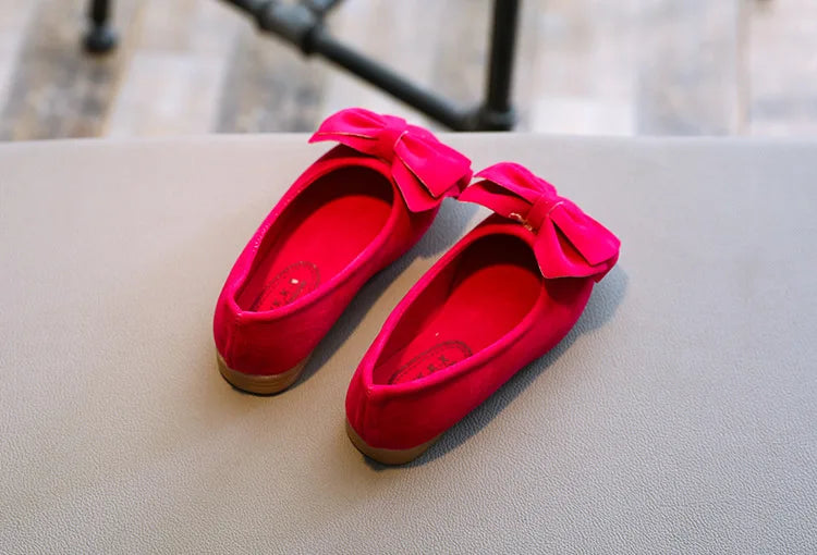 Baby Girls Shoes Princess Bow-knot Flock Fabric Spring Autumn Kids Flats Children Casual Loafers Candy Color Toddlers Shoes Soft