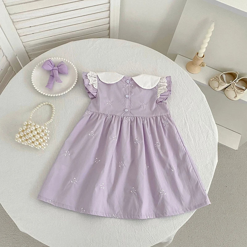2026 New Summer Sister Clothing 2-6Yrs Kids Princess Flutter Sleeved Dresses Cotton Embroidery Baby Birthday Party Dress
