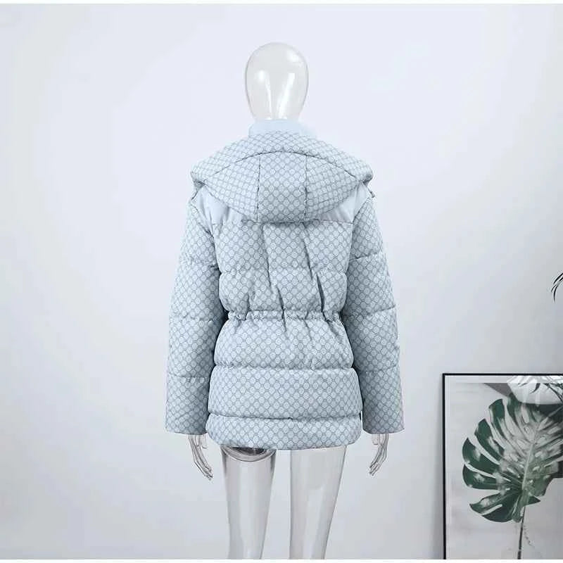 Printed Female Winter Cotton Quilted Jacket Hooded Thicken Zipper Single Breasted Long Sleeve 2025 New Casual Coat Loose Outwear