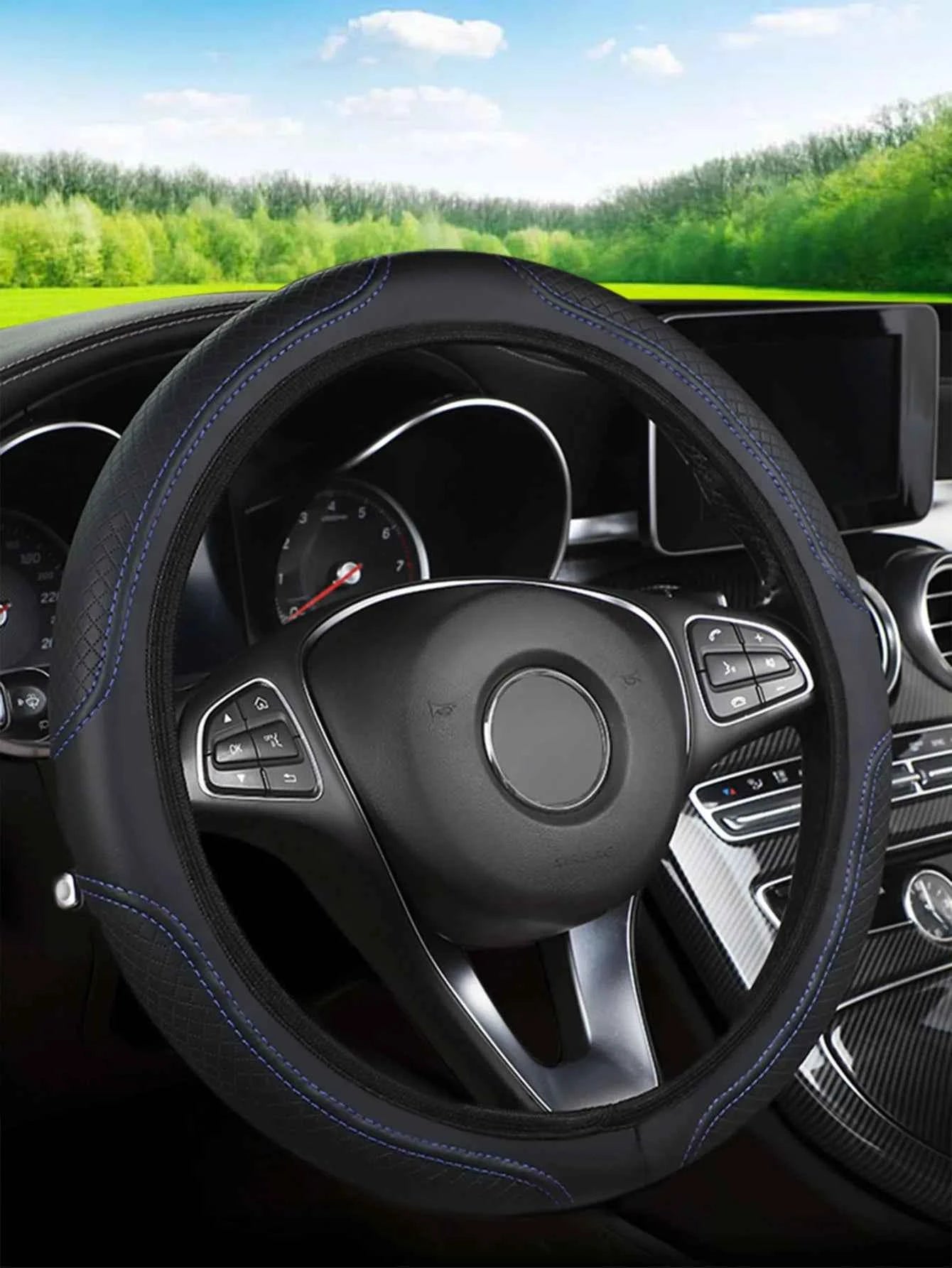 The car steering wheel cover has no inner ring Steering Wheel Cover Anti Slip Breathable  Cover Universal Microfiber Leather