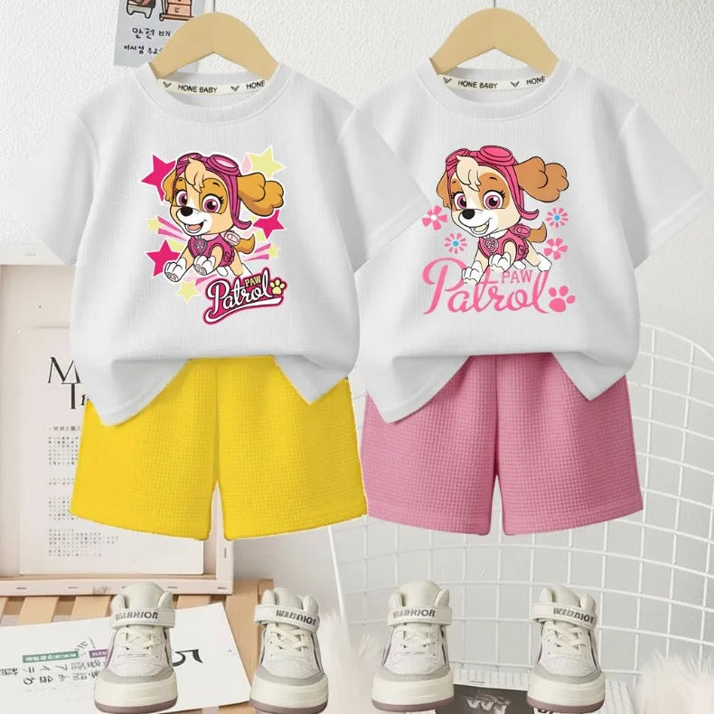 PAW Patrol Printed Summer Girls Casual Outfits Children's Shorts Sets Kids T Shirt and Shorts Two Piece Set Outdoor Sportwear