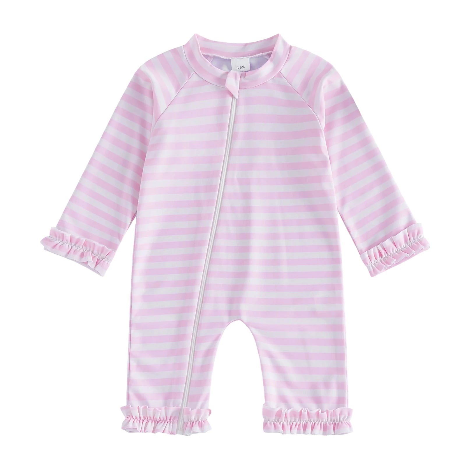 Toddler Baby Girl Summer Rash Guard Swimsuit Solid Color Print Long Sleeve Round Neck Romper Swimwear for Pool Beach