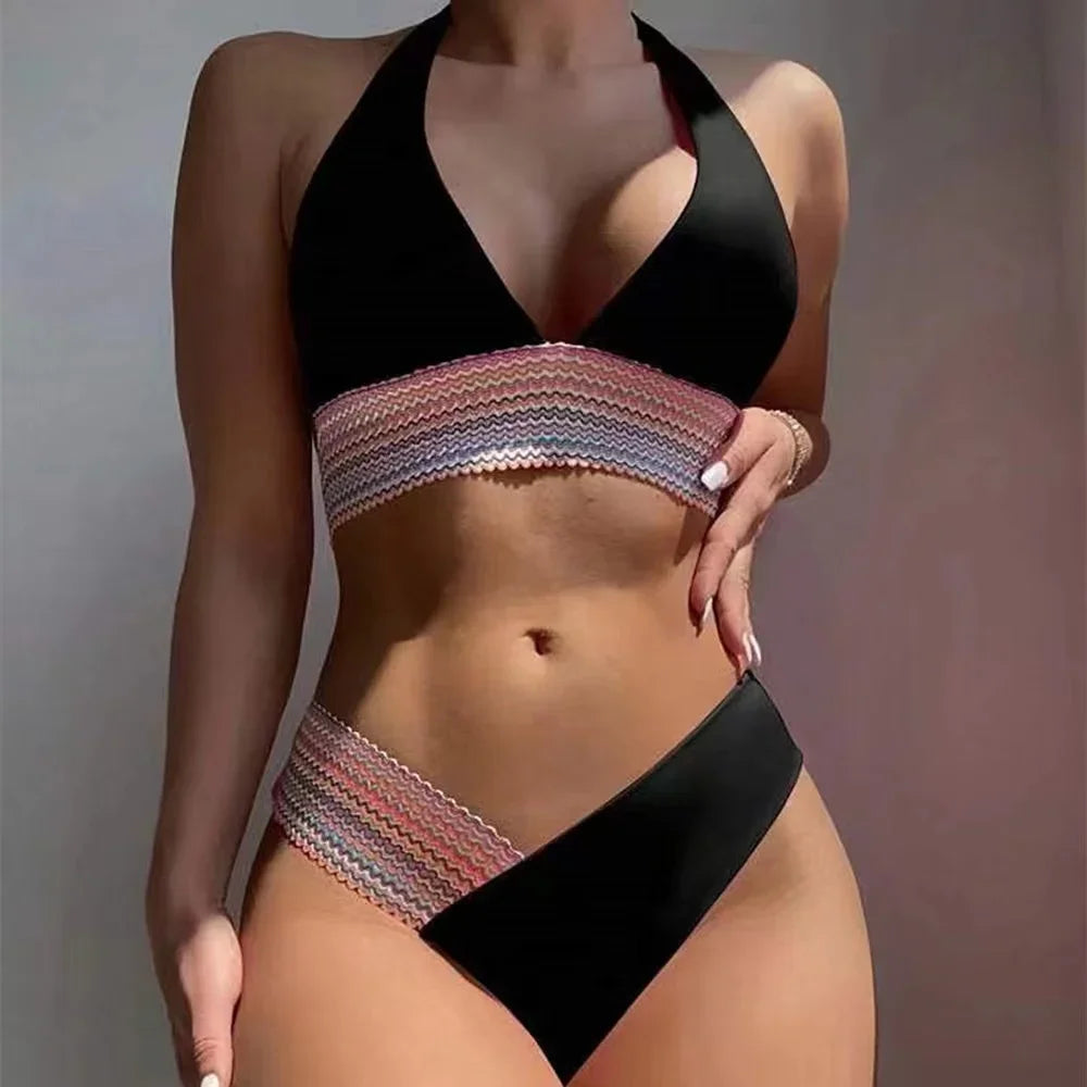 2024 Sexy Bikini Sets Women Swimsuit Female Swimwear Halter Thong Biquini High Waist Bikinis Brazilian Swimming For Bathing Suit