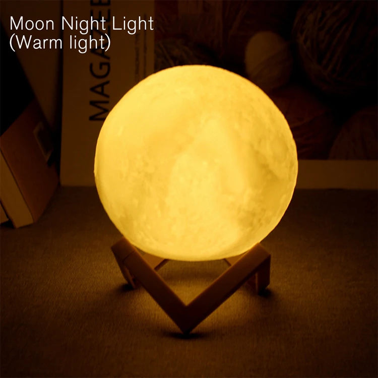 Warm Light Emitting Color Moon Lamp LED Night Light With Stand For Kids Rooms