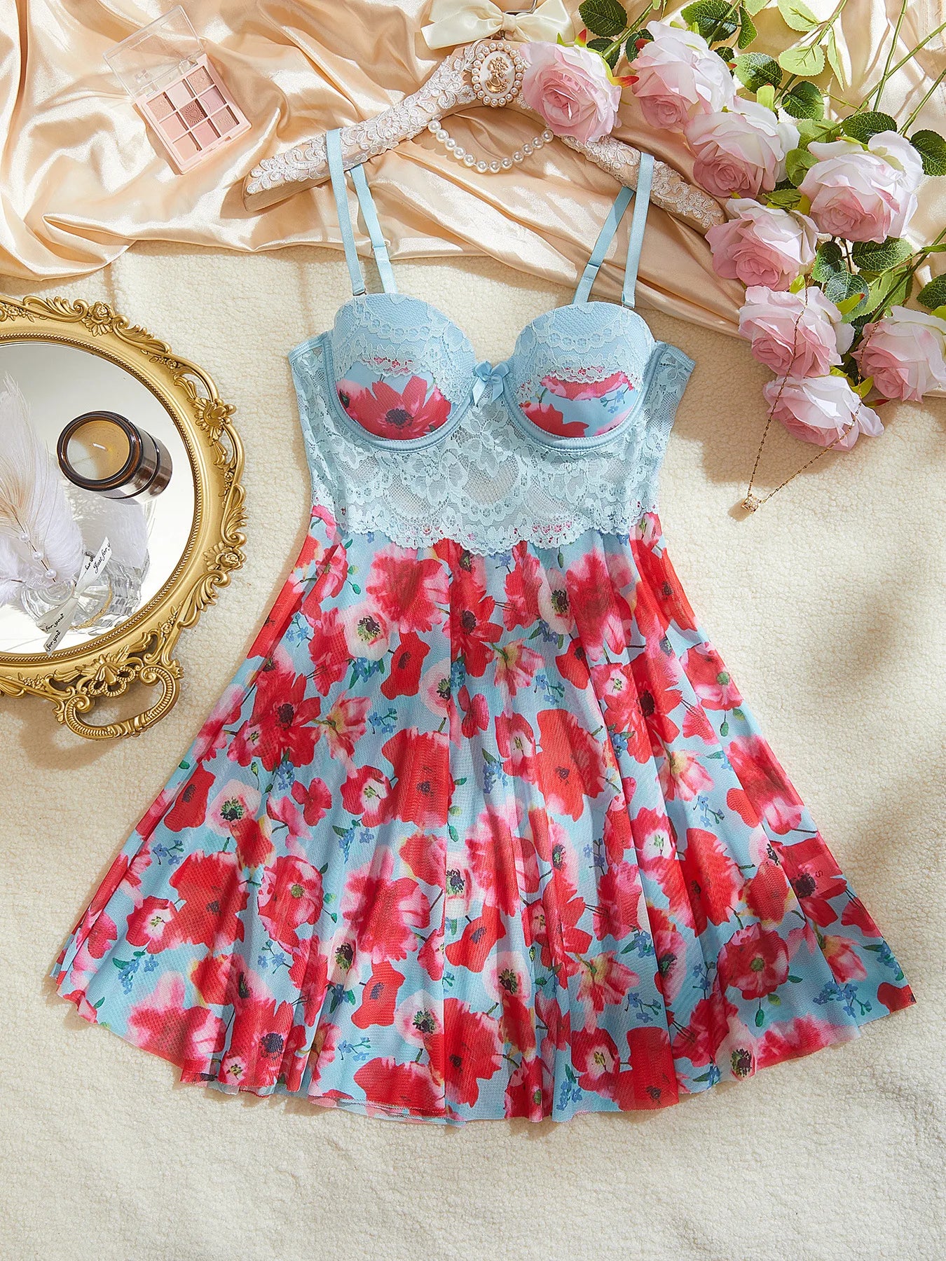 Diccvicc Sexy Nightgown Woman Print Floral Romantic Lingeries Attractive Sleepwear Summer Pajamas Intimate Babydoll New Dresses