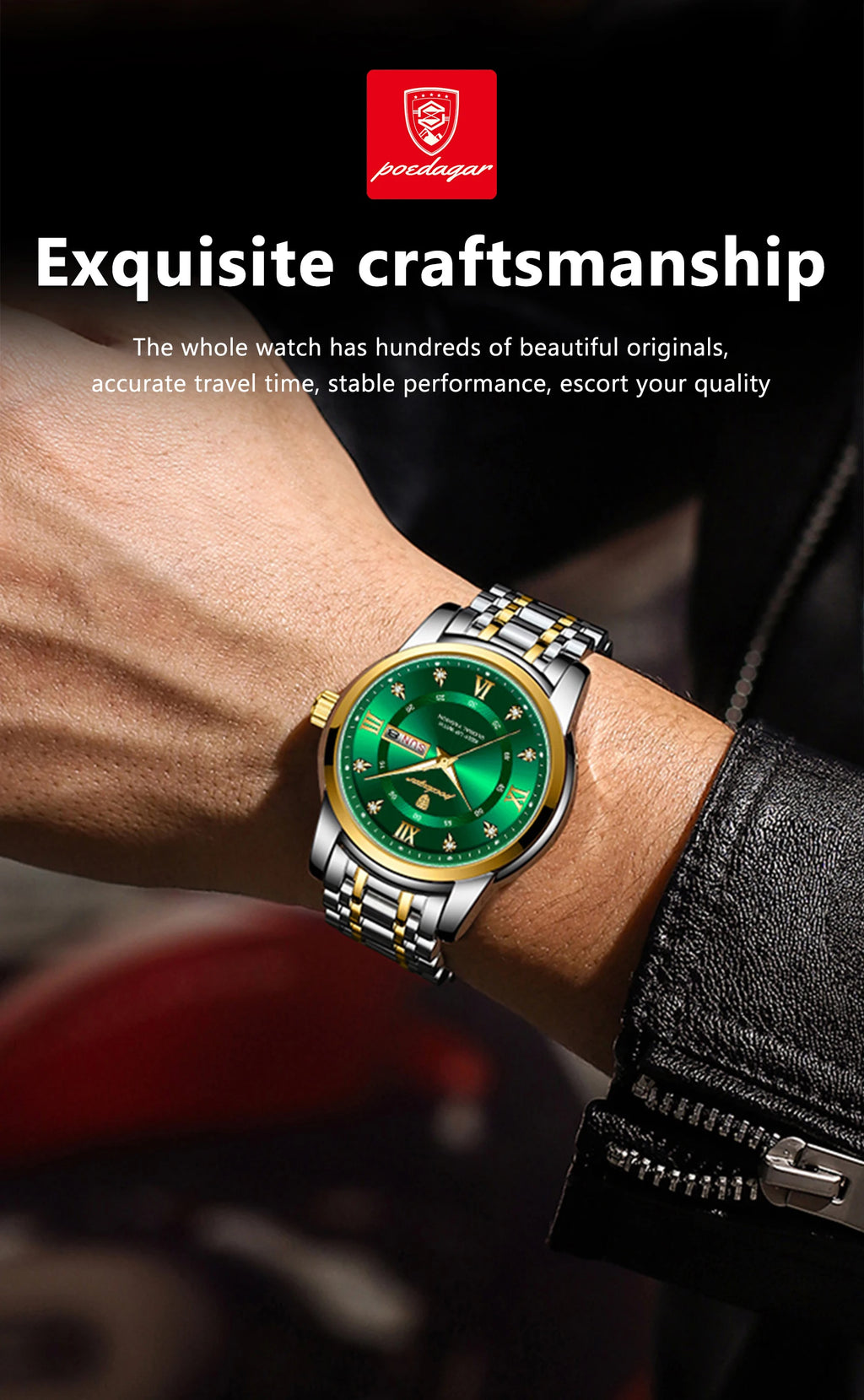 POEDAGAR Original Classic Man Watch Waterproof Luminous Date Week Watches for Men Quartz Stainless Steel Luxury Men's Wristwatch