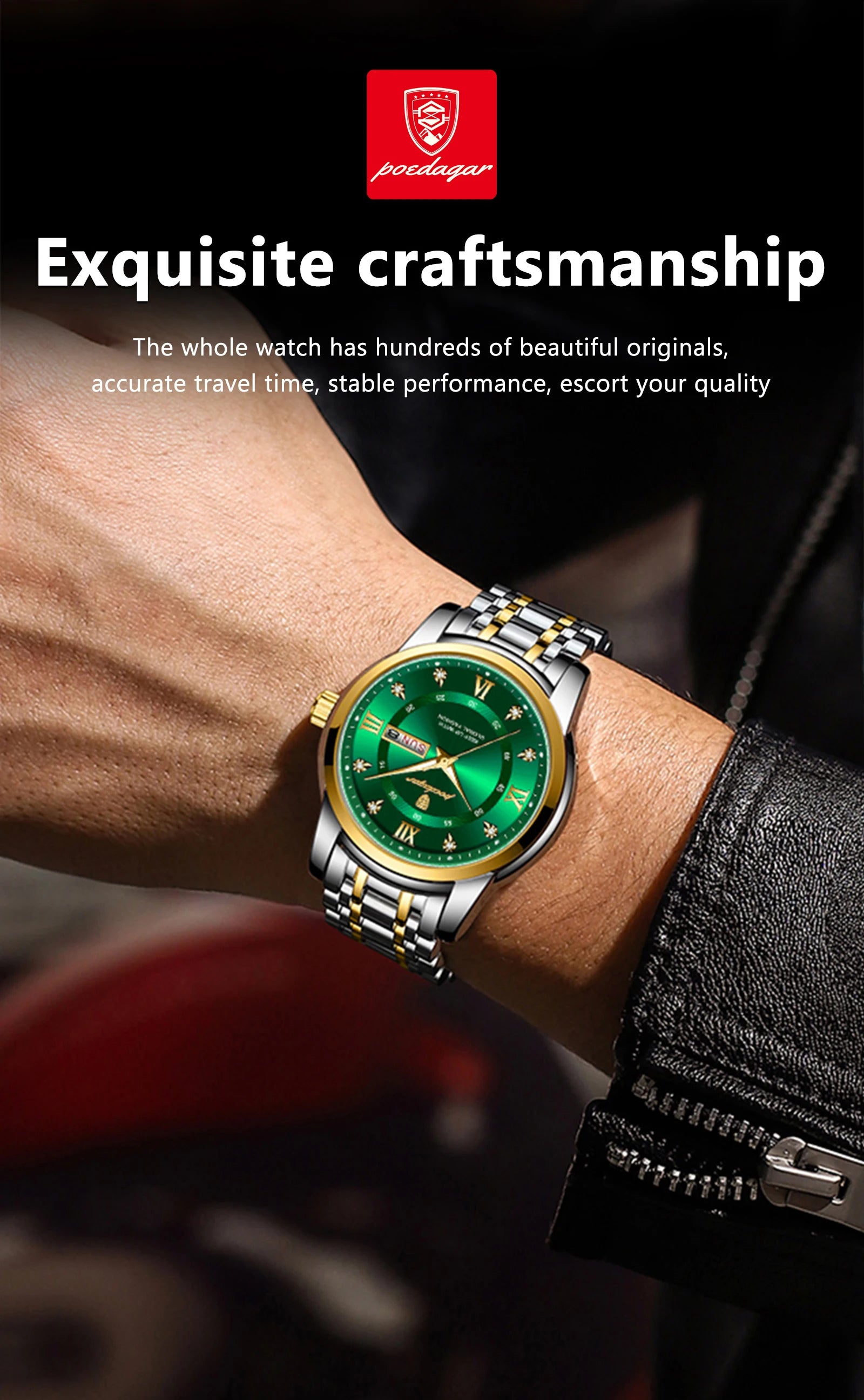 POEDAGAR Original Classic Man Watch Waterproof Luminous Date Week Watches for Men Quartz Stainless Steel Luxury Men's Wristwatch