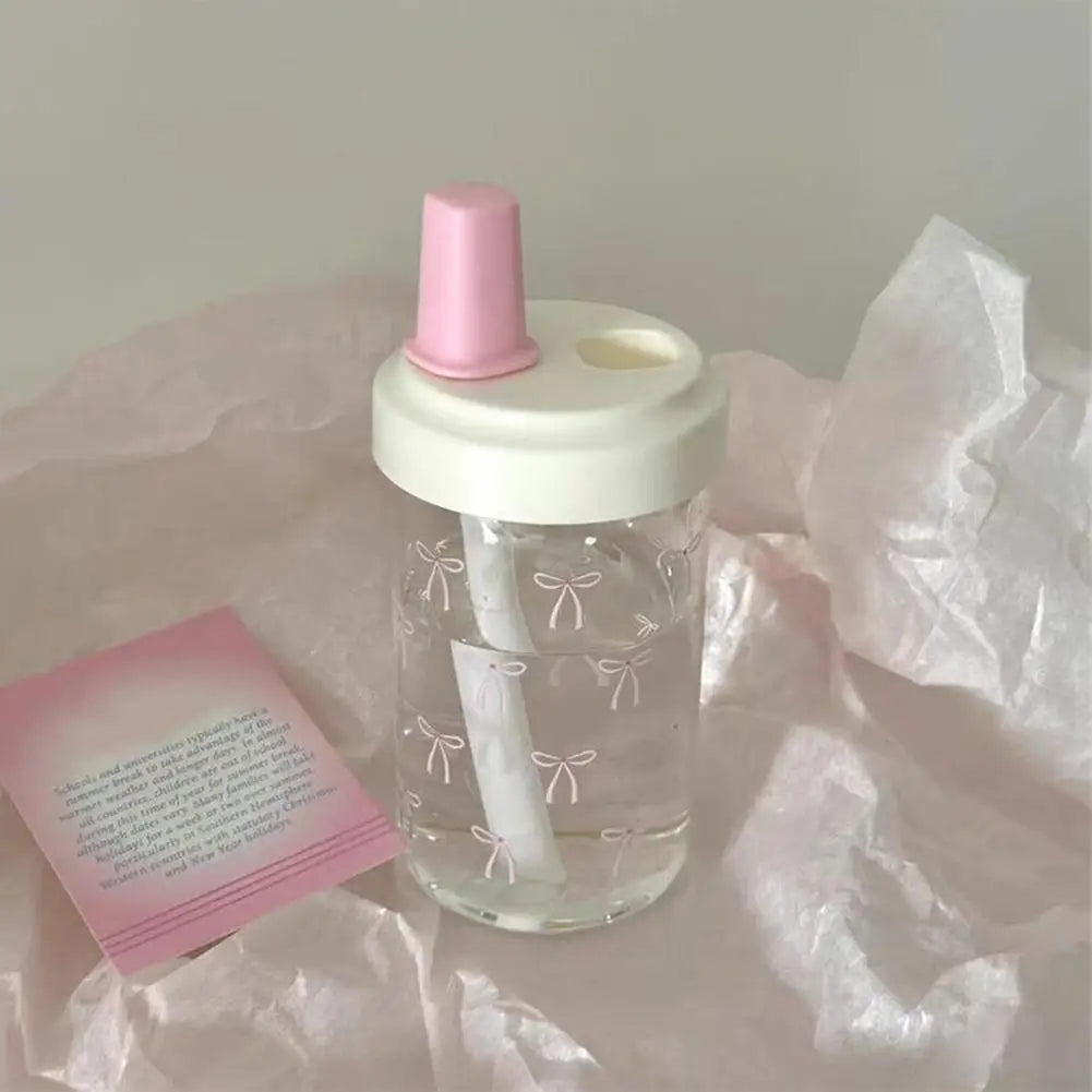 Cute Pink Bow Straw Water Bottle Fashionable Travel Safe Odorless Large-capacity Portable Water Bottle For Travel
