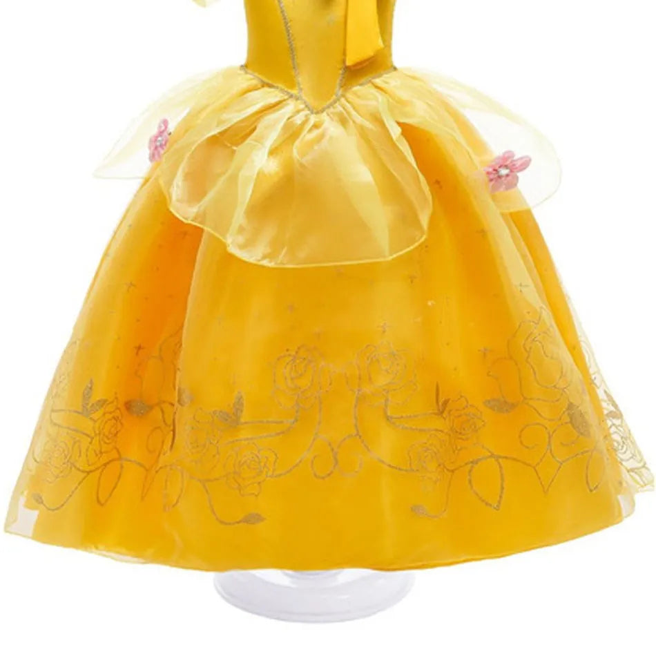 Girl Belle Dress Up Sleeveless Floral Children Party Princess Costume Kids Beauty and The Beast Halloween Carnival Outfit Clothe