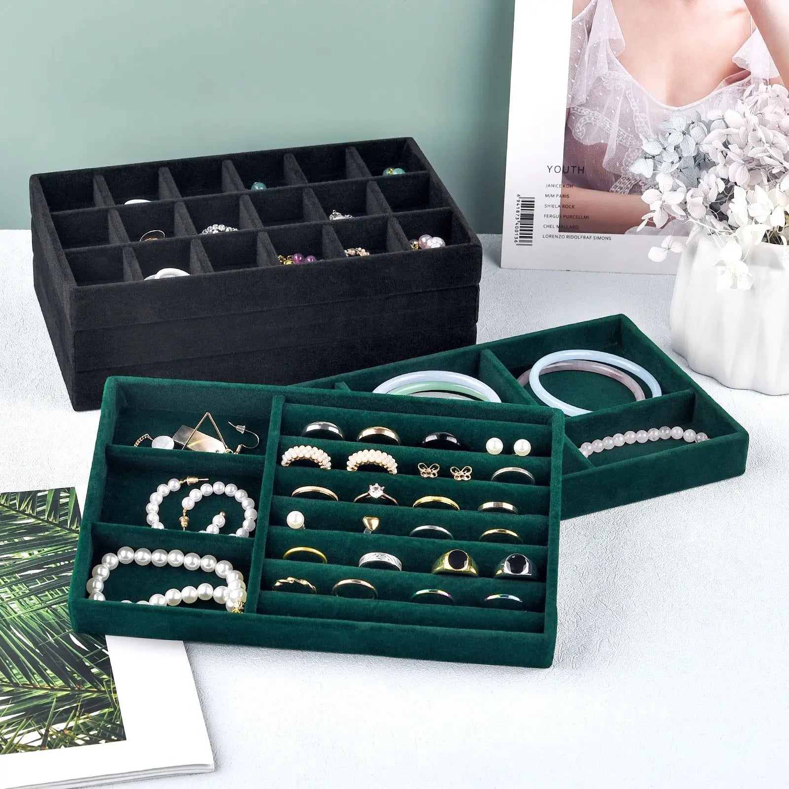 Velvet Jewelry Box Organizer DIY Earring Necklace Ring Jewelry Display Tray Portable Storage Box Jewelry Organizer Display Case