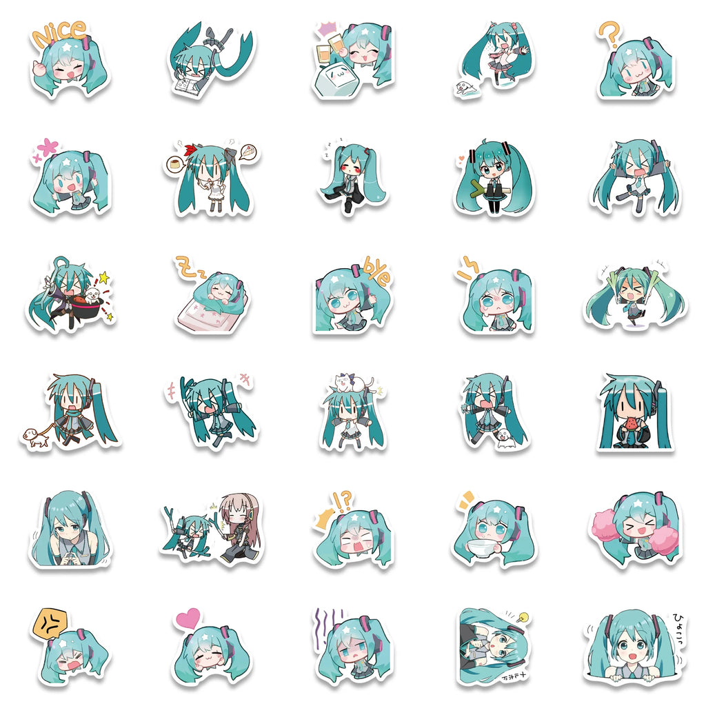 50PCS Cartoon Chibi Cute Miku Graffiti Stickers for Luggage Laptop Ipad Skateboard Gift Mobile Phone Car Stickers