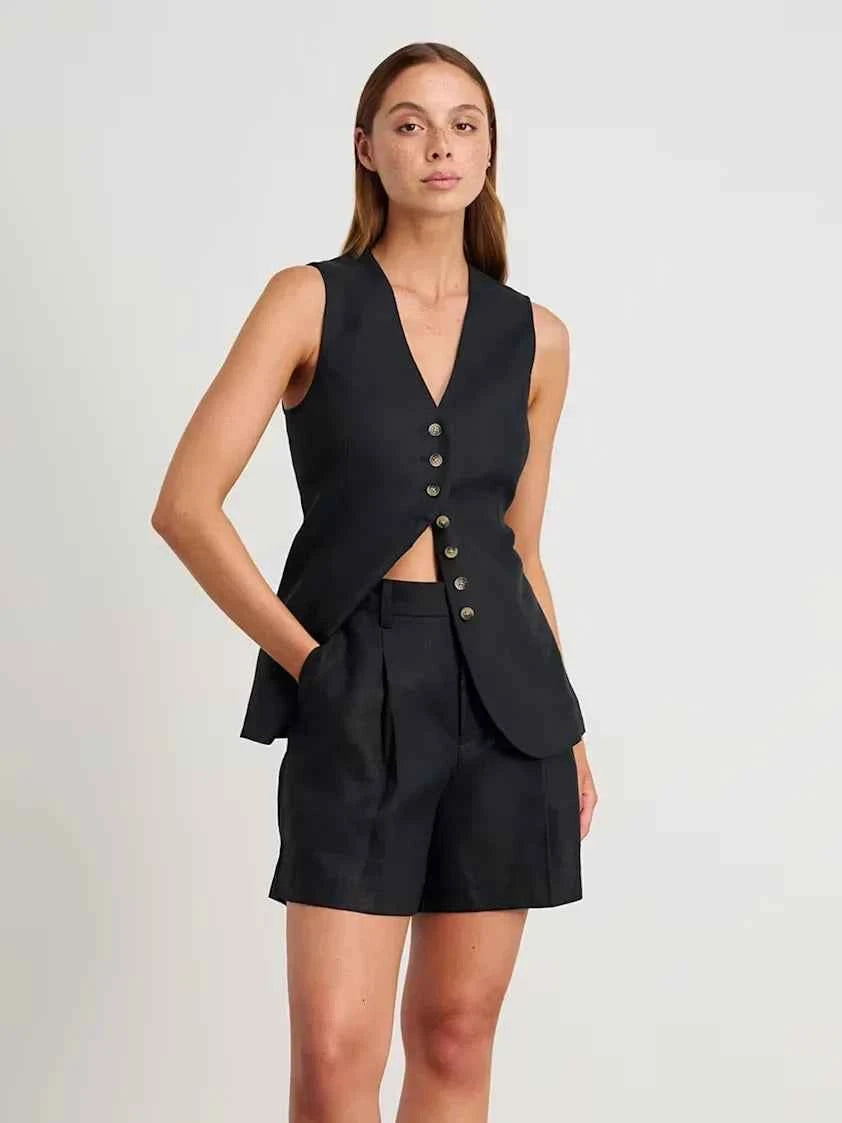 Wolfeel Cotton linen Chic Casual Vest Shorts Set Women's Fashion Commuter Sleeveless Tank Top Loose Shorts Suits Summer New
