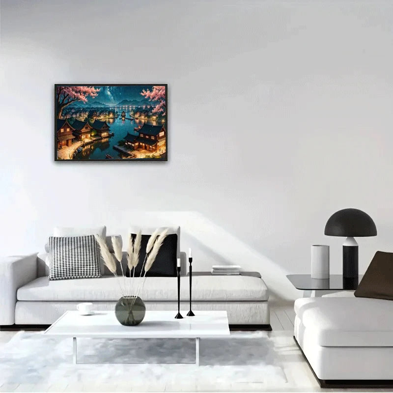 1000pcs Sakura Town Jigsaw Puzzle – 50x70cm, Durable DIY Art Deco Frameless Canvas, Perfect Birthday Gift, Artistic Decoration