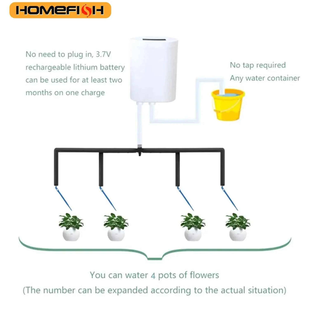 HOMEFISH Automatic Plant Flower Watering Pump Home Sprinkler Drip Irrigation Device 4/8/16 Heads Timer System Kit Garden Tool