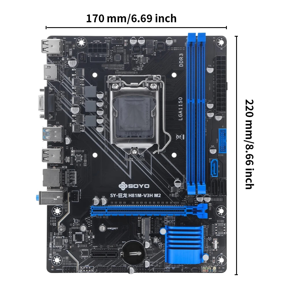 H81M Gaming Motherboard TPM GDDR3 i3 4160 CPU 8G*1 ram comboIntel Kit xeon B85 LGA1150 PCIe3.0x16 M.2 SATA3.0 8pin HDMI VGA SOYO