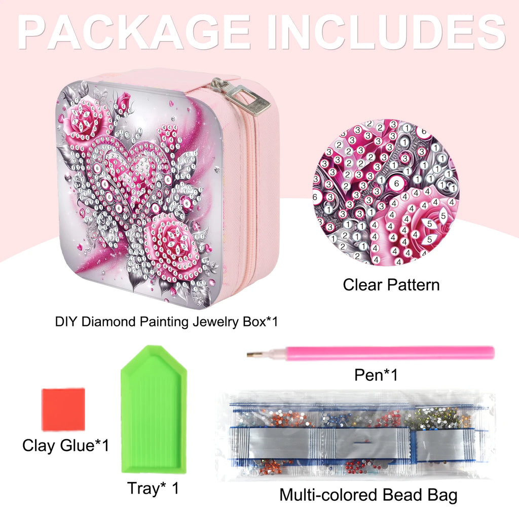 Diamond Art Painting Jewelry Organizer Box kit,DIY Roses Jewelry Box for Adults, Portable Jewelry Case Jewelry storage Gifts