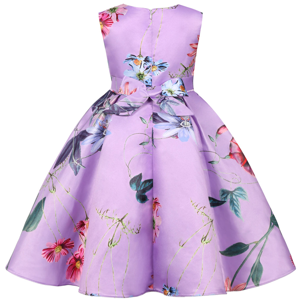 2026 European and American children's new flower vintage print princess dress girl holiday party dress dress