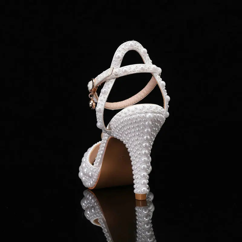 2025 Autumn New Fish Mouth High Heels Waterproof Platform Shallow Mouth 8.5cm Pearl Women'S Single Shoes Bride Wedding Shoes