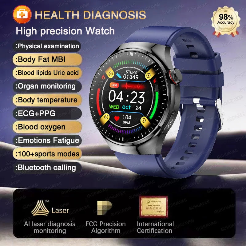 2025 High precision ECG Uric Acid Blood Fat Smart Watch Men Body Fat Blood pressure Heart rate Pulse Health  Watches