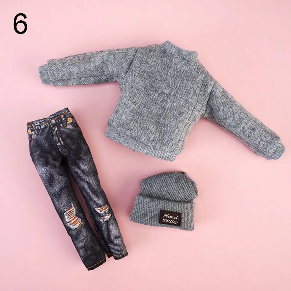 Doll Casual Clothes Hats Winter Wear Sweaters Pants Handmade Girl Doll Wearing Set For 1/6 Doll Clothes Accessories DIY Gift