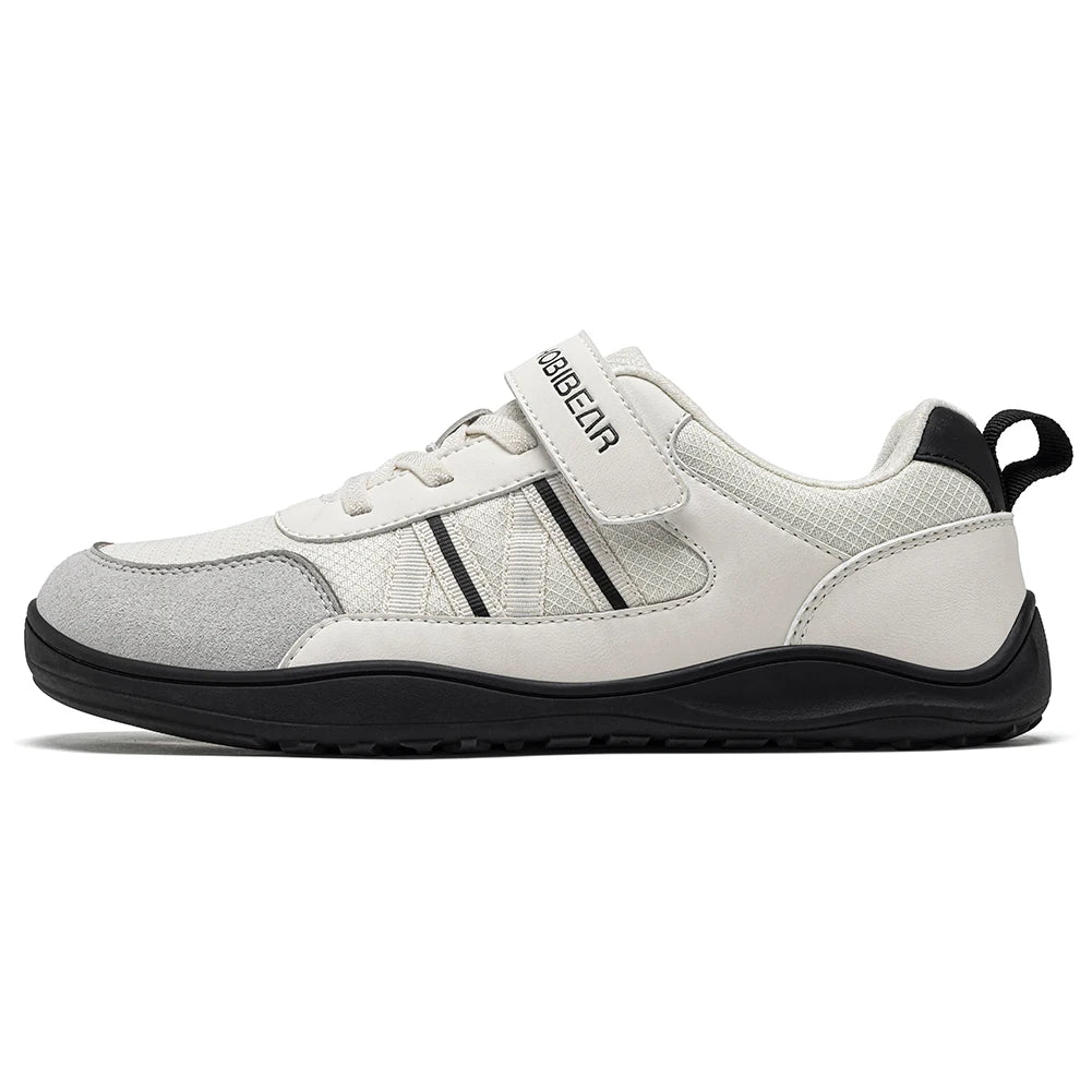 HOBIBEAR Big Kid Wide Width Shoes Barefoot Hook-Loop Artificial Leather Sneakers Lightweight Zero Drop Walking Shoes