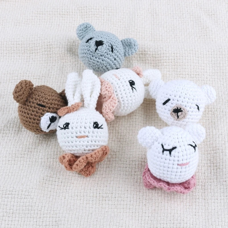 Crochet Animal Baby Pacifier Clip Accessories Handmade Knitted Bunny Teether Beads Newborn Nipple Clip Dummy Soother Holder Toy