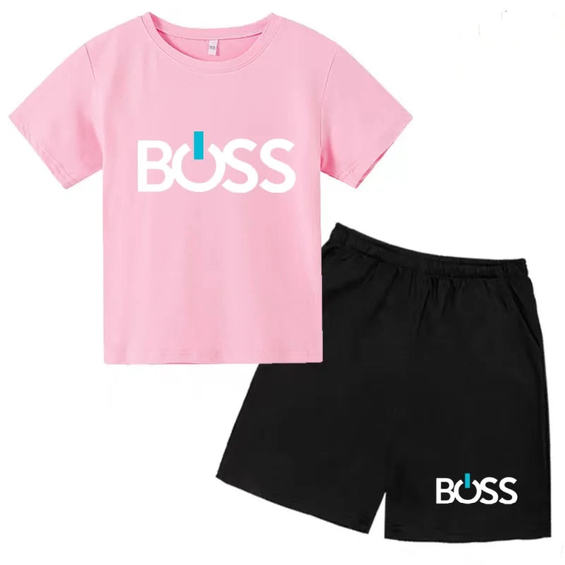 Kids Summer Sportswear 3-12 Years New Letter Fashion T-shirt Coat Boys Girls Toddler Short-sleeved+Shorts Casual Cool Sports Set