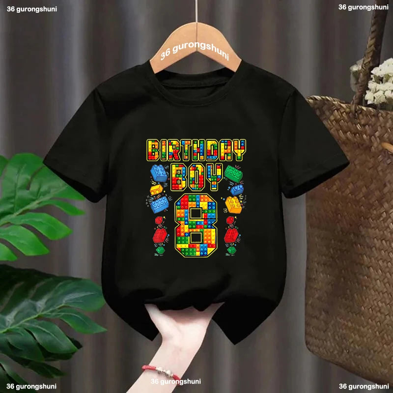 Building Blocks 1-10 Birthday Boys T-shirt Funny Block Graphic Print Toddler T-shirt Gifts kids Birthday Party Clothing T-shirt