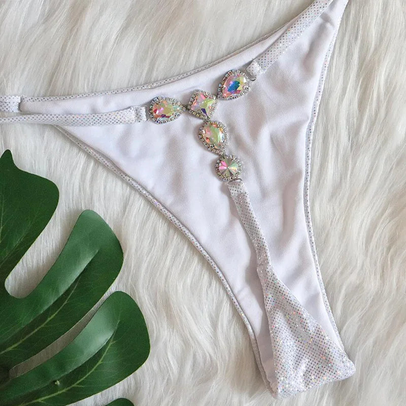 Extreme Mini Micro G String Diamond Bikini Women Swimsuit Female Swimwear Two Pieces Bikini Set Halter Bathing Suit Swim Lady
