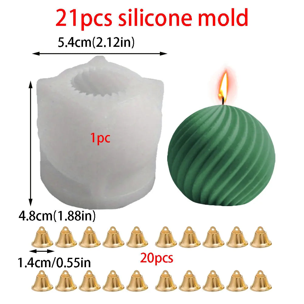 1-21pcs Rotate Ball Silicone Candle Mold Golden Bell DIY Resin Plaster Making Kit Handmade Christmas Souvenirs Winter Home Decor