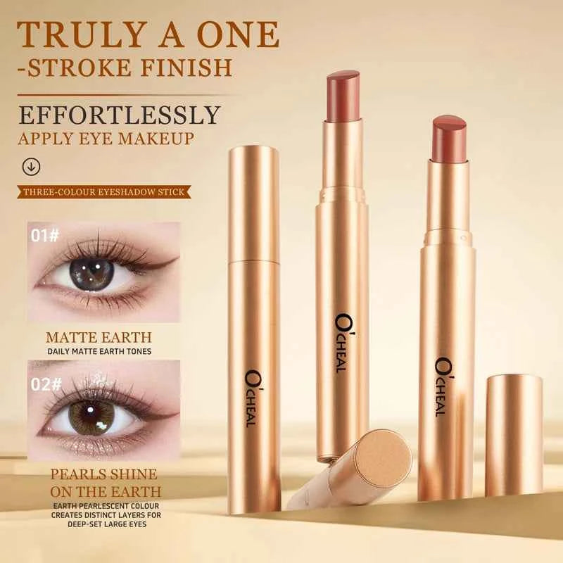 Three-Color Eyeshadow Stick – Waterproof Long-Lasting Glow