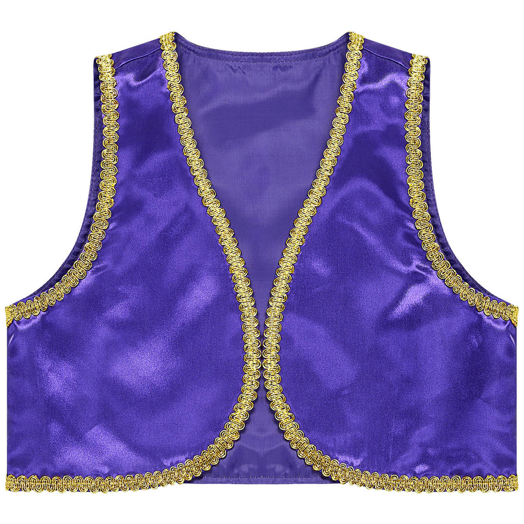 Children Boys Arabian Prince Costume Genies Vest Open Front Golden Genies Waistcoat for Party Halloween Cosplay Fancy Dress Up